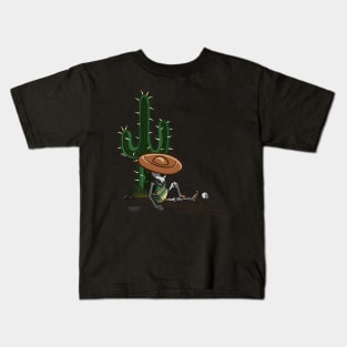 Cactus and skeleton at night in the desert Kids T-Shirt